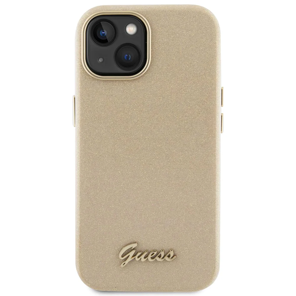 Case for Apple iPhone 15, Guess, Glitter Glossy Script, Beige - Image 2
