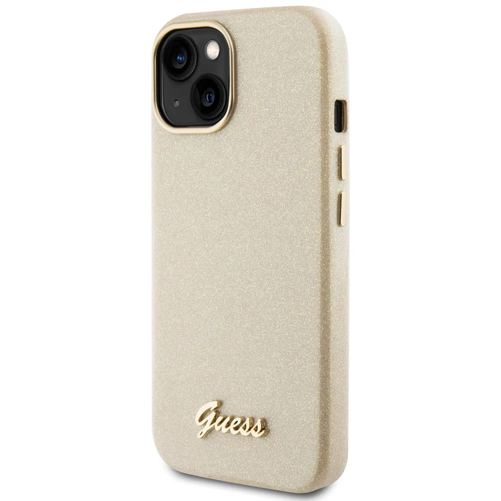 Case for Apple iPhone 15, Guess, Glitter Glossy Script, Beige - Image 3