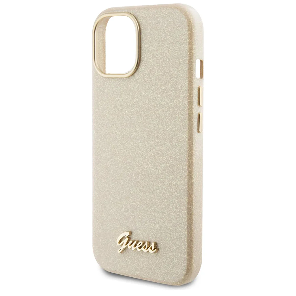 Case for Apple iPhone 15, Guess, Glitter Glossy Script, Beige - Image 5