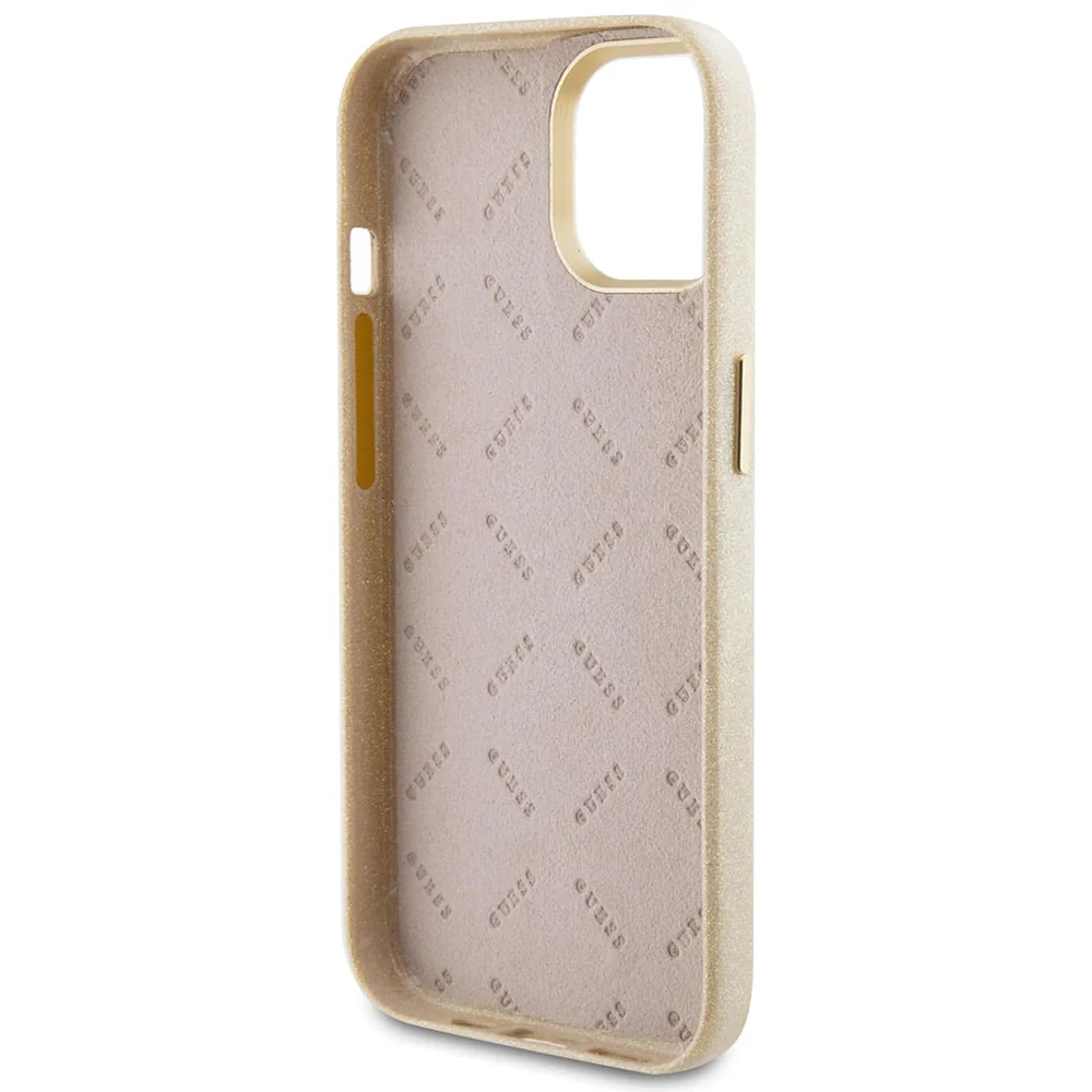 Case for Apple iPhone 15, Guess, Glitter Glossy Script, Beige - Image 6