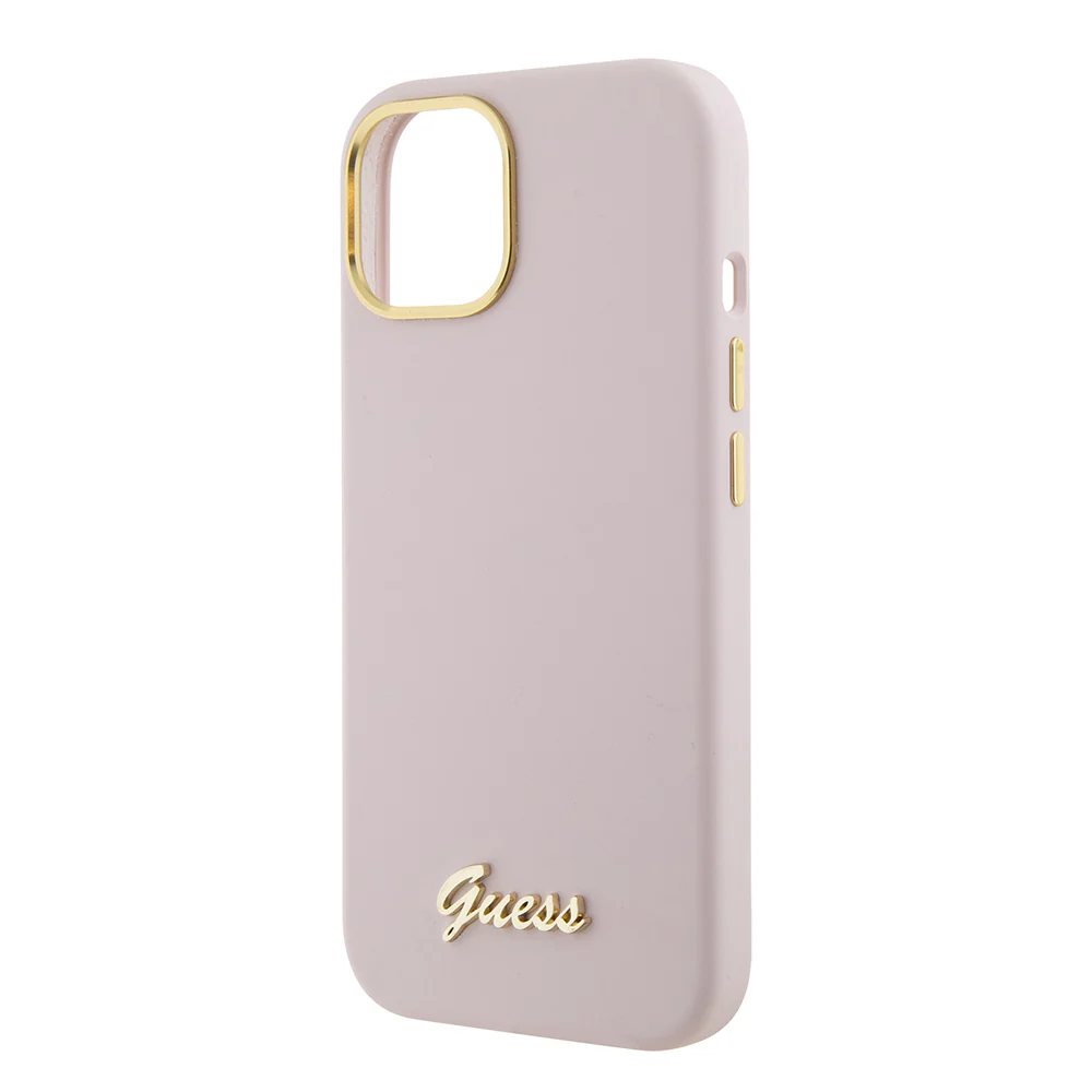 Case for Apple iPhone 15, Guess, Script Metal Logo & Frame, Light Pink - Image 5