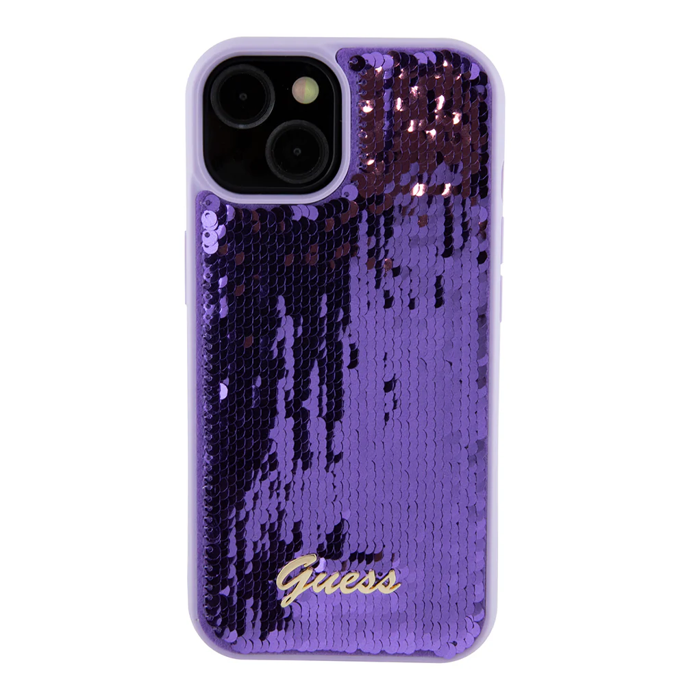 Case for Apple iPhone 15, Guess, Sequin Script Metal, Purple - Image 2