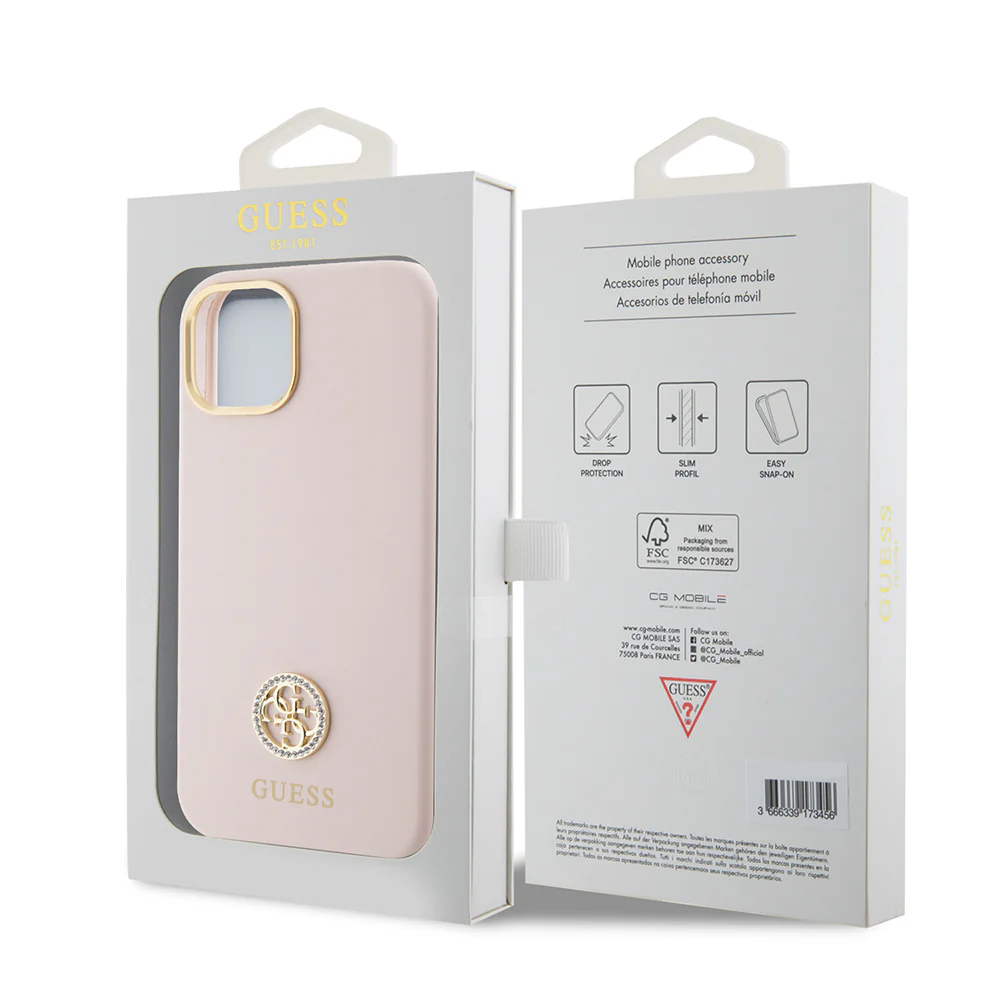 Case for Apple iPhone 15, Guess, Strass 4G Logo, Light Pink - Image 7