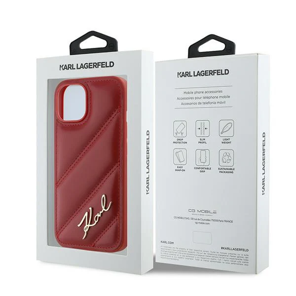 Case for Apple iPhone 15, Karl Lagerfeld, Diagonal Quilted Script, Rosie - Image 7
