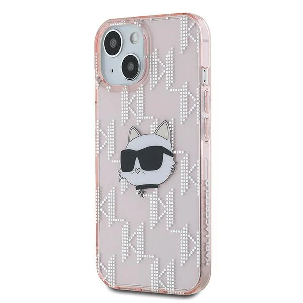Case for Apple iPhone 15, Karl Lagerfeld, IML Luxury Monogram Choupette's Head, Pink - Image 5