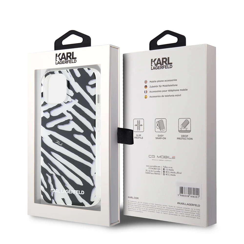 Case for Apple iPhone 15, Karl Lagerfeld, IML Luxury Zebra Pattern with Strap, Black - Image 7