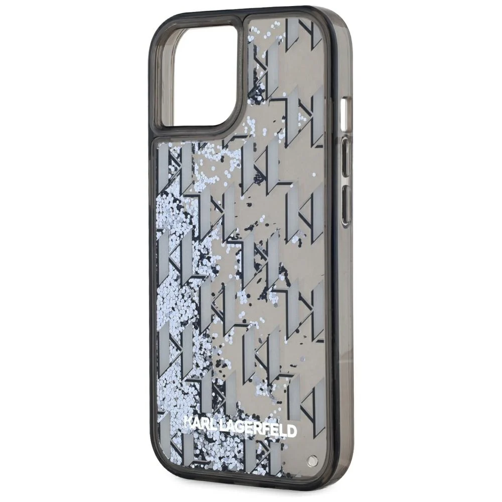 Case for Apple iPhone 15, Karl Lagerfeld, Liquid Glitter Monogram, Black - Image 5
