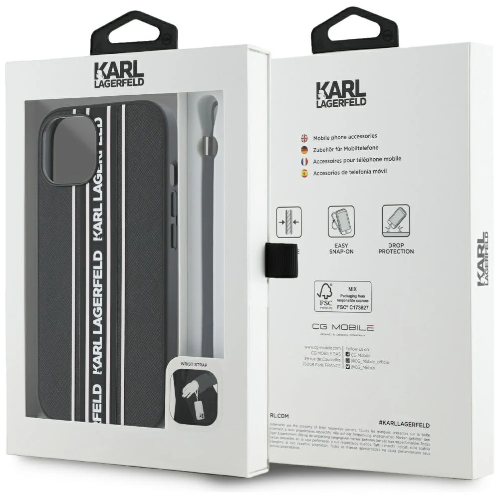 Case for Apple iPhone 15, Karl Lagerfeld, Saffiano Athleisure Stripes with Strap, Pink - Image 7