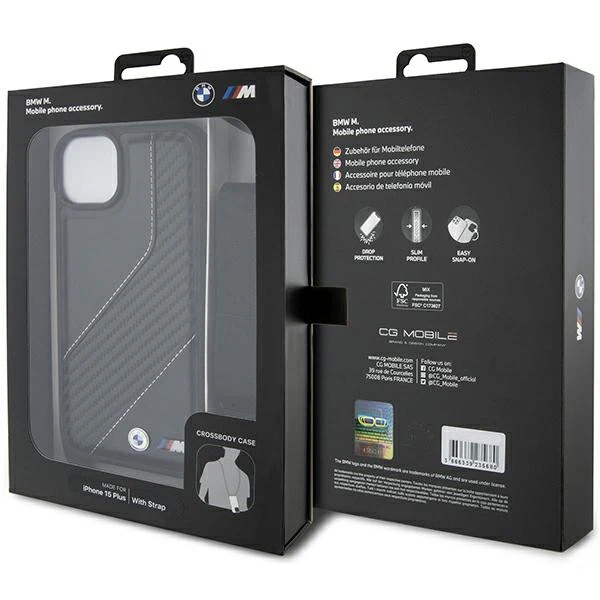 Case for Apple iPhone 15 Plus, BMW, M Edition Carbon Stripe & Strap, Black - Image 7