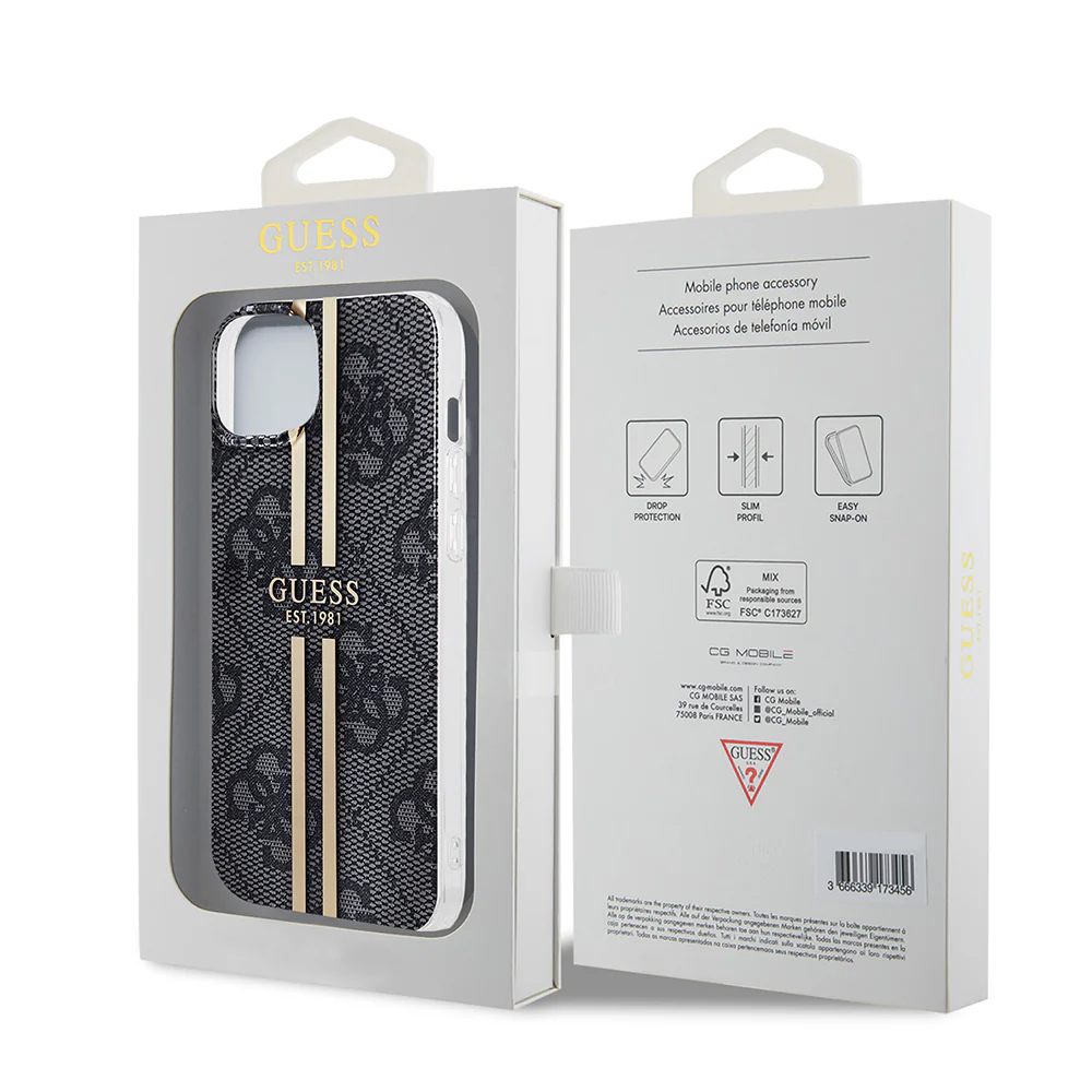 Case for Apple iPhone 15 Plus, Guess, IML 4G Gold Stripe, Black - Image 7