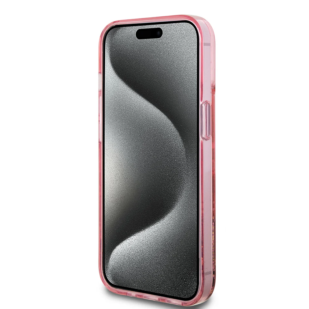 Case for Apple iPhone 15 Plus, Guess, Liquid Glitter Gold Stripes, Pink - Image 3