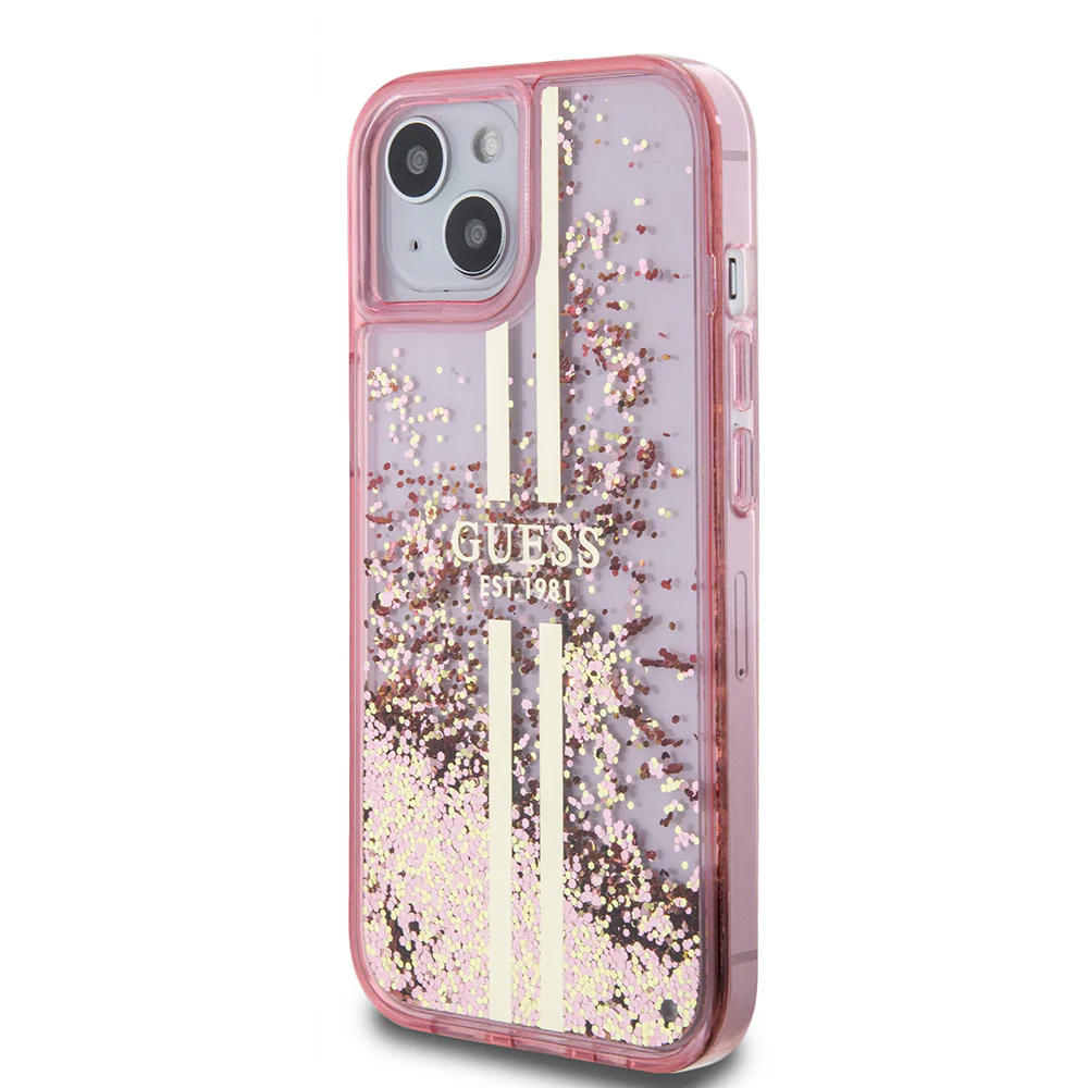 Case for Apple iPhone 15 Plus, Guess, Liquid Glitter Gold Stripes, Pink - Image 4