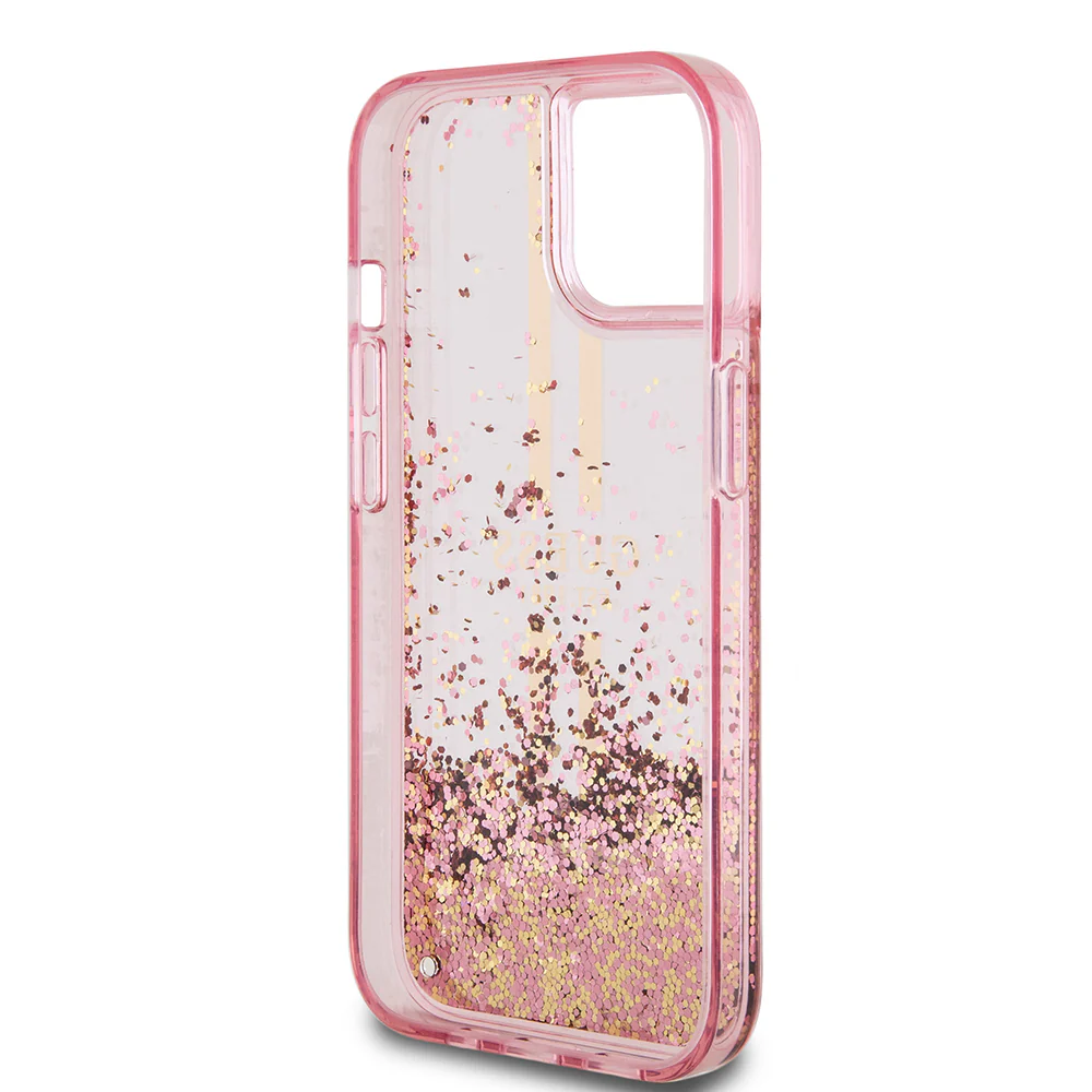 Case for Apple iPhone 15 Plus, Guess, Liquid Glitter Gold Stripes, Pink - Image 6