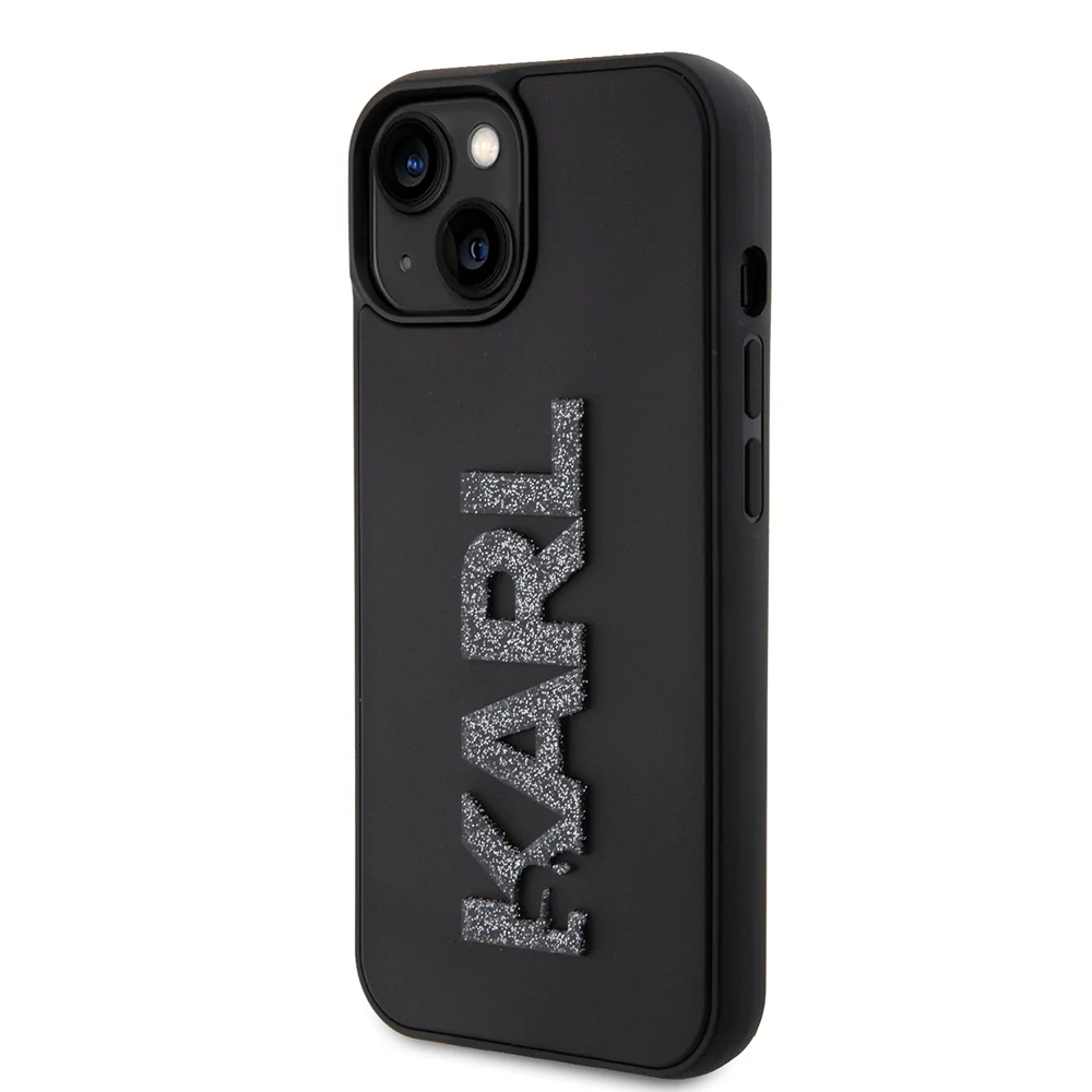 Case for Apple iPhone 15 Plus, Karl Lagerfeld, 3D Rubber Glitter Logo, Black - Image 2