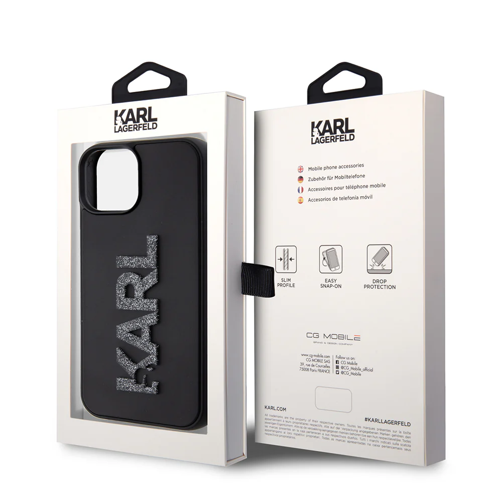 Case for Apple iPhone 15 Plus, Karl Lagerfeld, 3D Rubber Glitter Logo, Black - Image 7