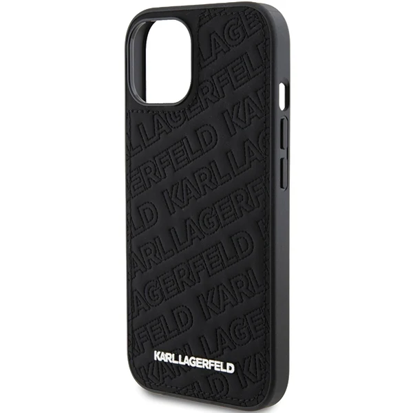 Case for Apple iPhone 15 Plus, Karl Lagerfeld, Diagonal Quilted K Pattern, Black - Image 2
