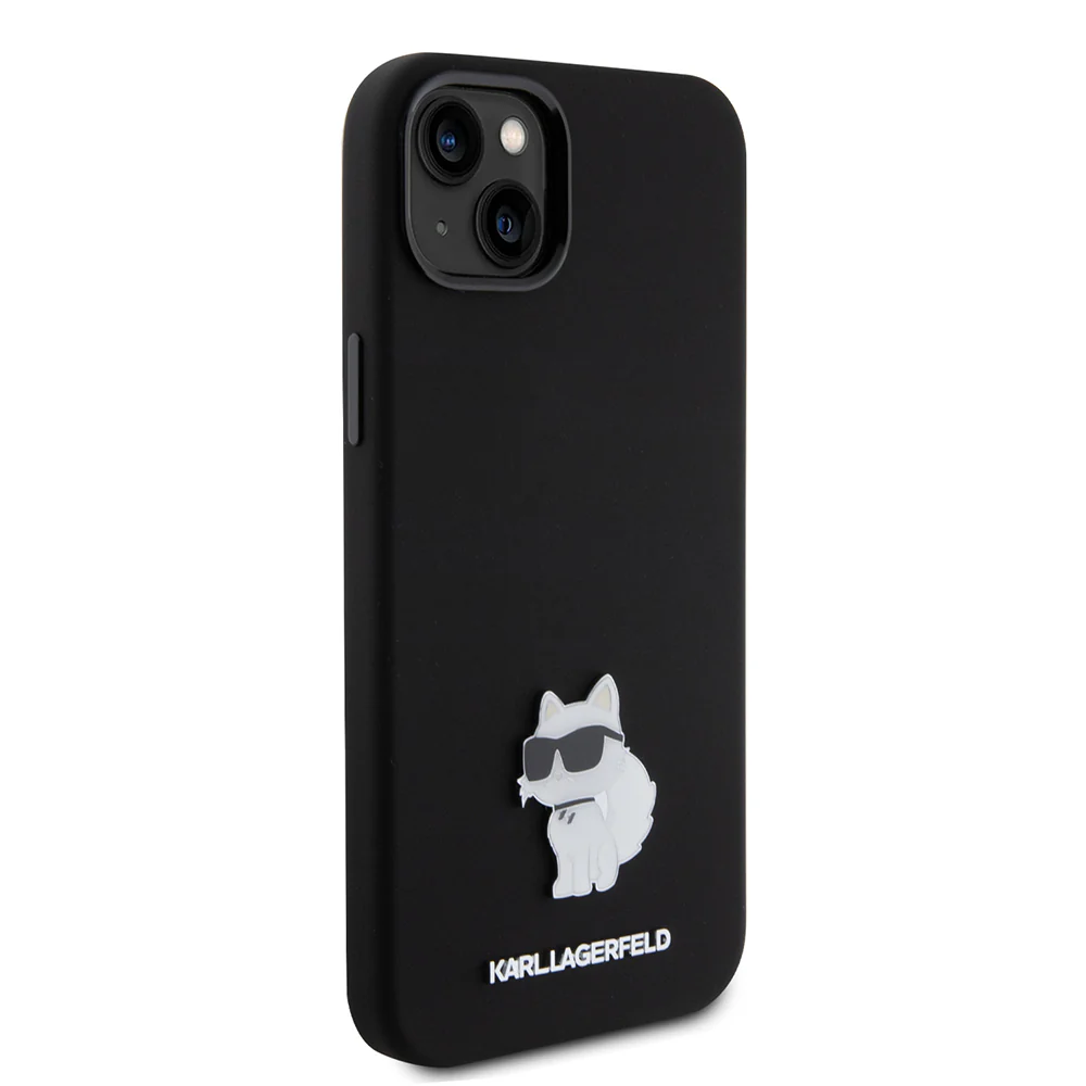 Case for Apple iPhone 15 Plus, Karl Lagerfeld, Silicone Choupette Metal, Black - Image 6