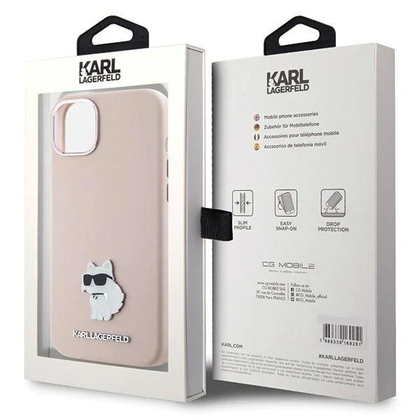 Case for Apple iPhone 15 Plus, Karl Lagerfeld, Silicone Choupette Metal, Pink - Image 8