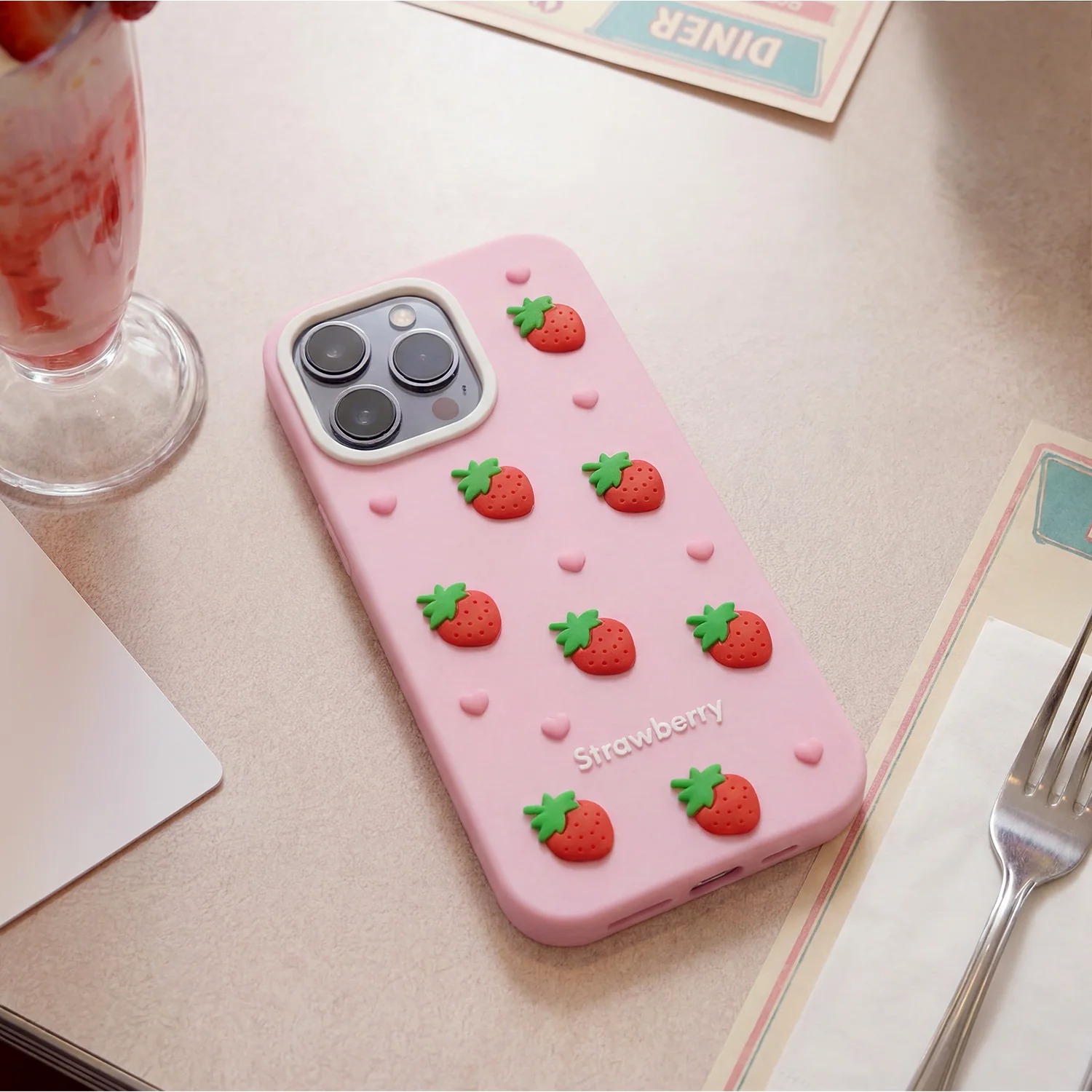 Case for Apple iPhone 15 Pro / 14 Pro, OEM, Strawberry, Pink - Image 6