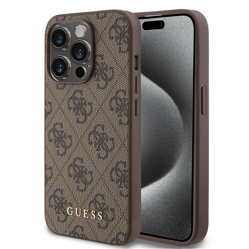 Case for Apple iPhone 15 Pro, Guess, 4G Metal Gold Logo, Brown