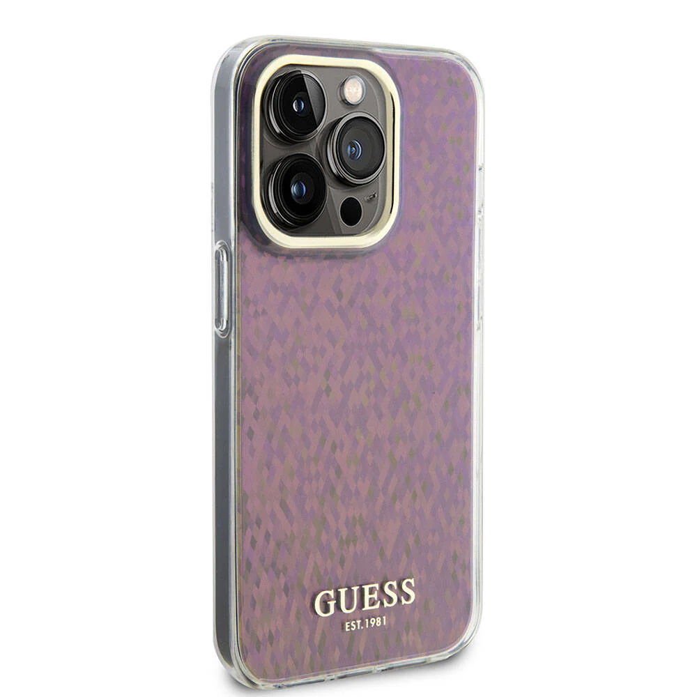 Case for Apple iPhone 15 Pro, Guess, IML Faceted Mirror Disco Iridescent, Pink - Image 3