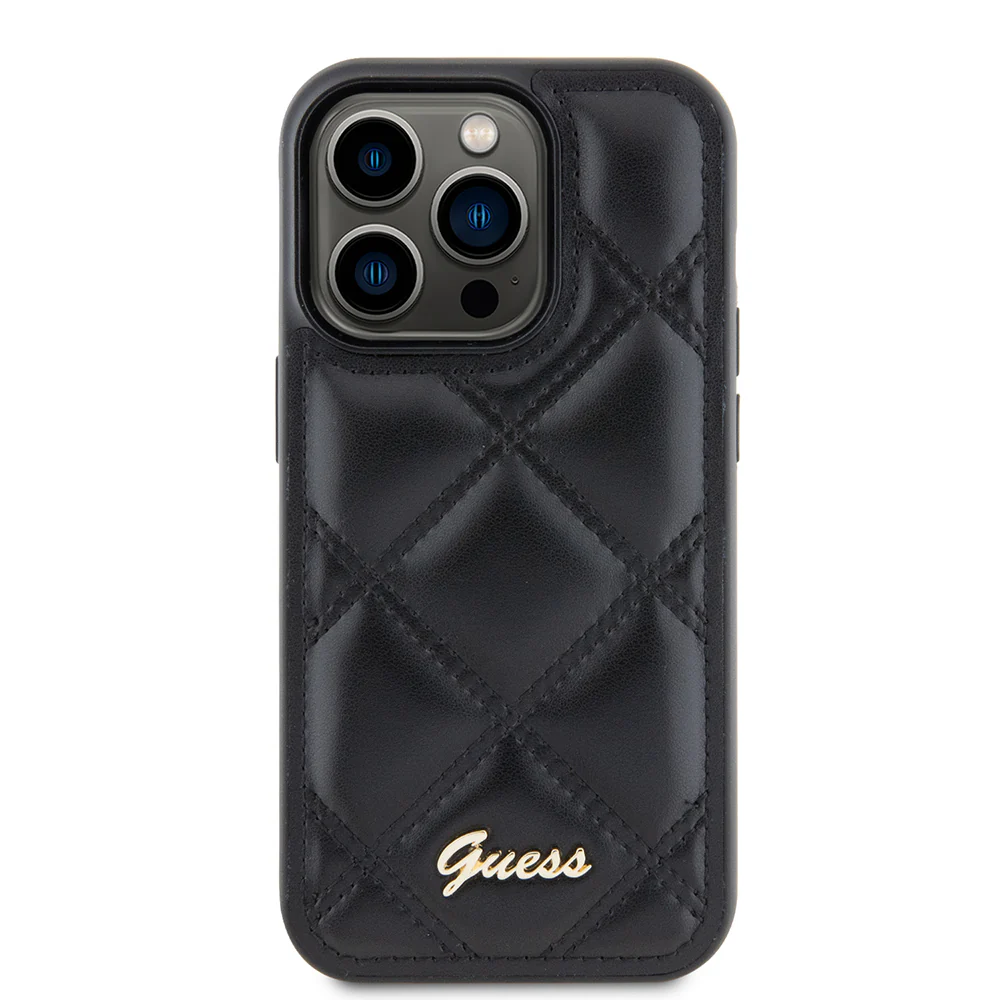 Case for Apple iPhone 15 Pro, Guess, Quilted Metal Logo, Black - Image 2