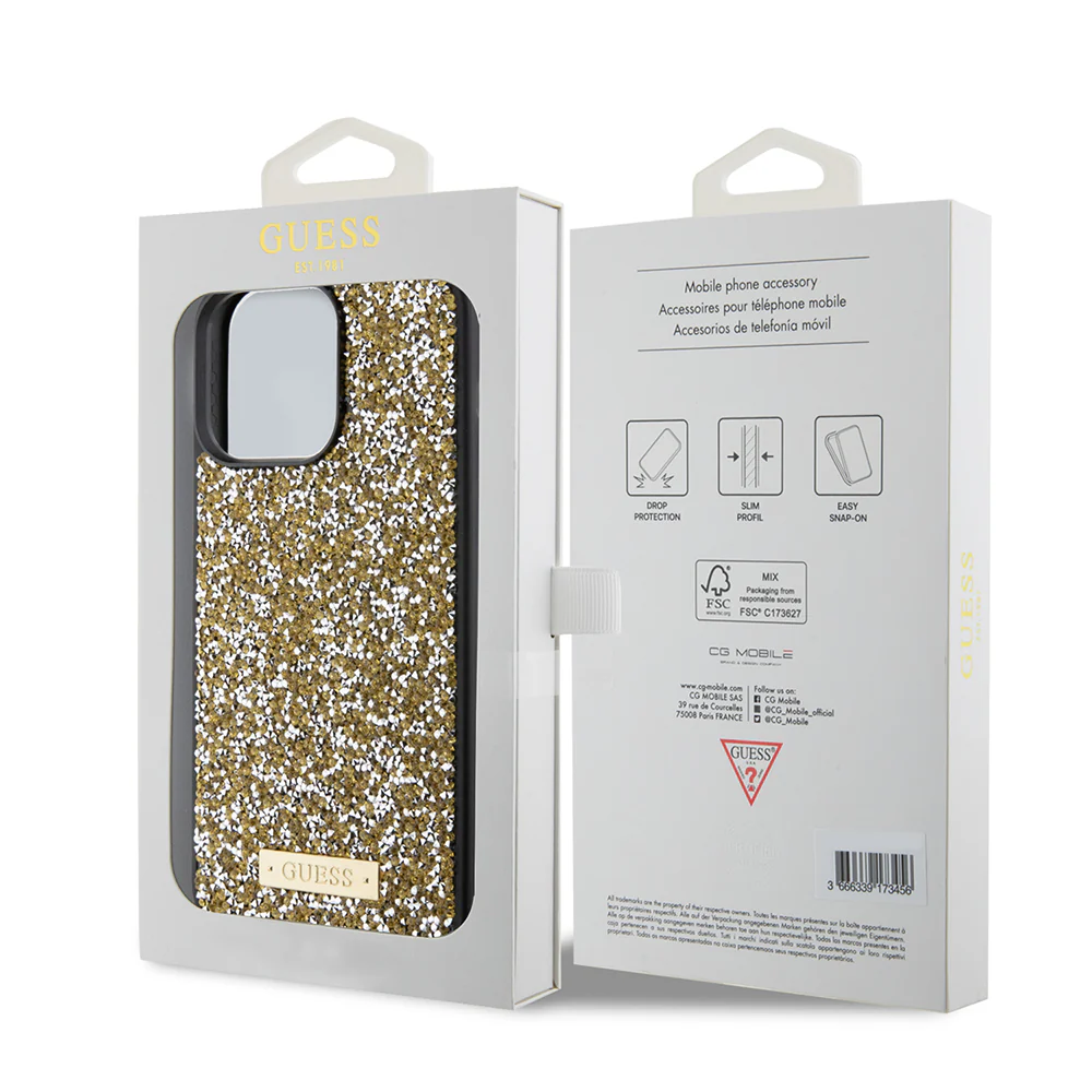 Case for Apple iPhone 15 Pro, Guess, Rhinestone Metal Logo, Yellow - Image 6
