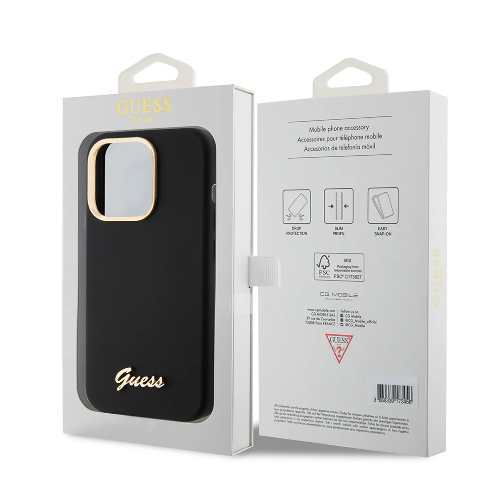Case for Apple iPhone 15 Pro, Guess, Script Metal Logo & Frame, Black - Image 7