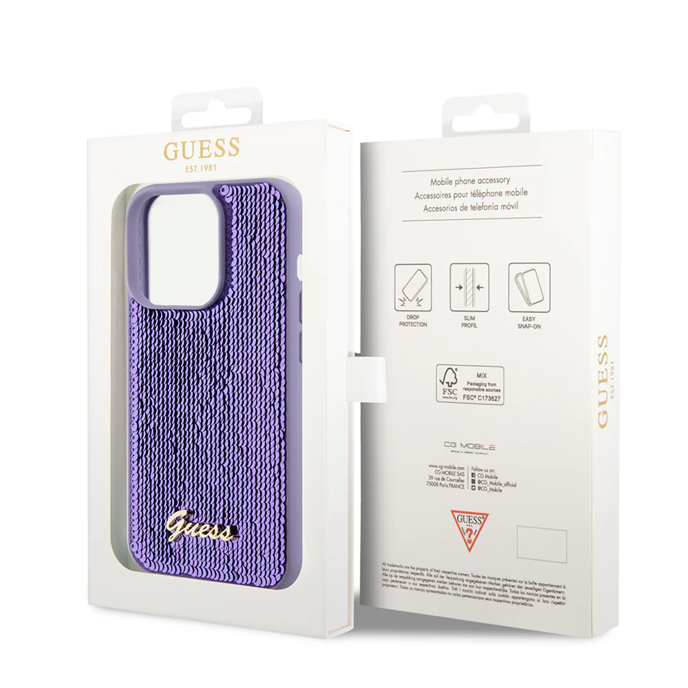 Case for Apple iPhone 15 Pro, Guess, Sequin Script Metal, Purple - Image 6