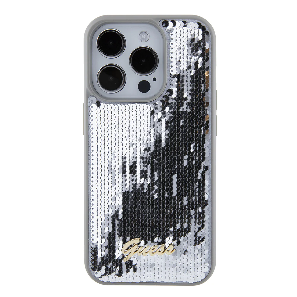 Case for Apple iPhone 15 Pro, Guess, Sequin Script Metal, Silver - Image 3