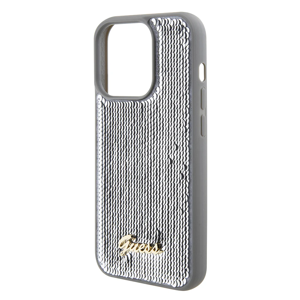 Case for Apple iPhone 15 Pro, Guess, Sequin Script Metal, Silver - Image 5