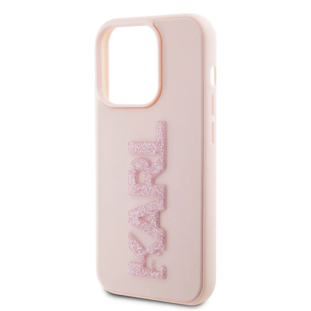 Case for Apple iPhone 15 Pro, Karl Lagerfeld, 3D Rubber Glitter Logo Karl, Pink - Image 2