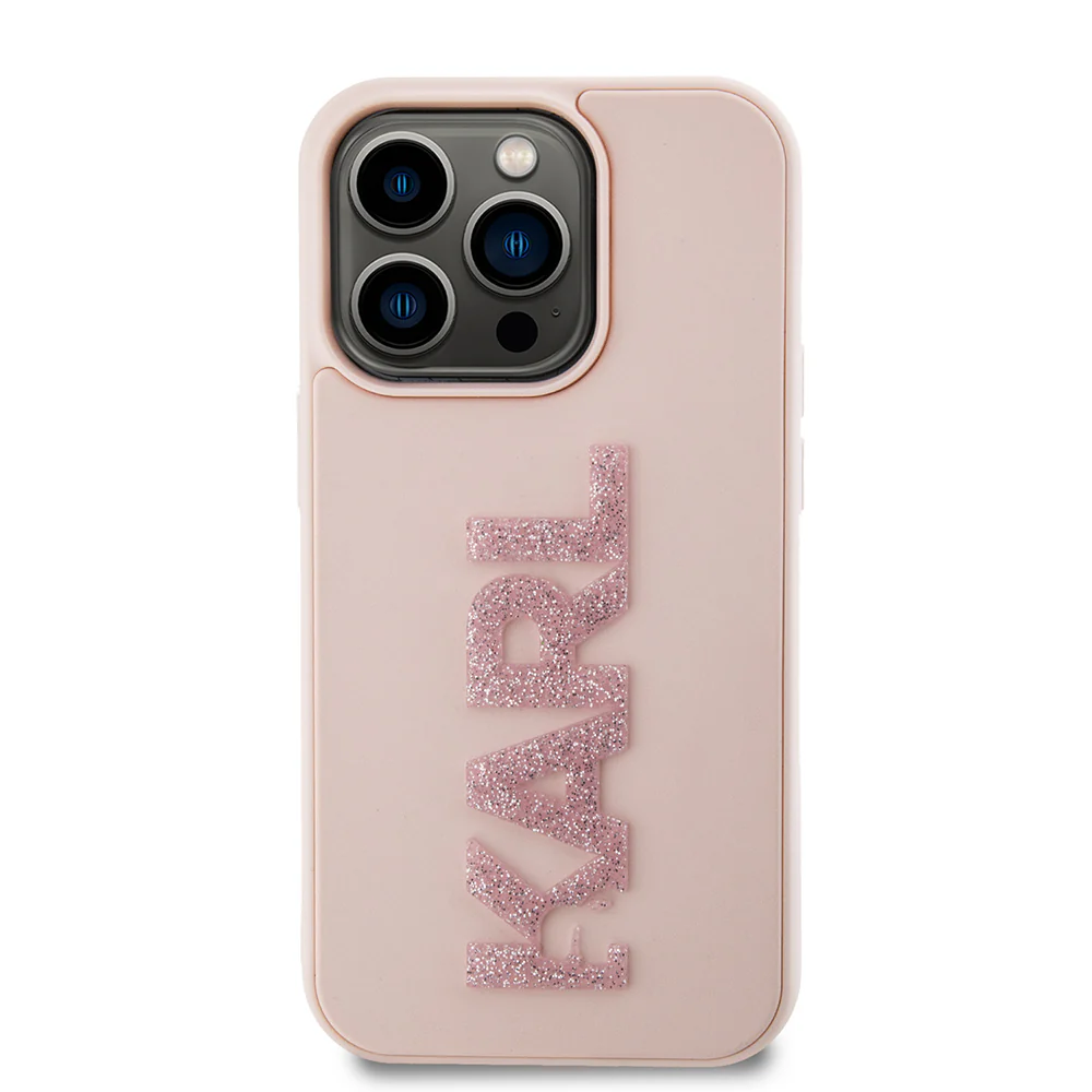 Case for Apple iPhone 15 Pro, Karl Lagerfeld, 3D Rubber Glitter Logo Karl, Pink - Image 3