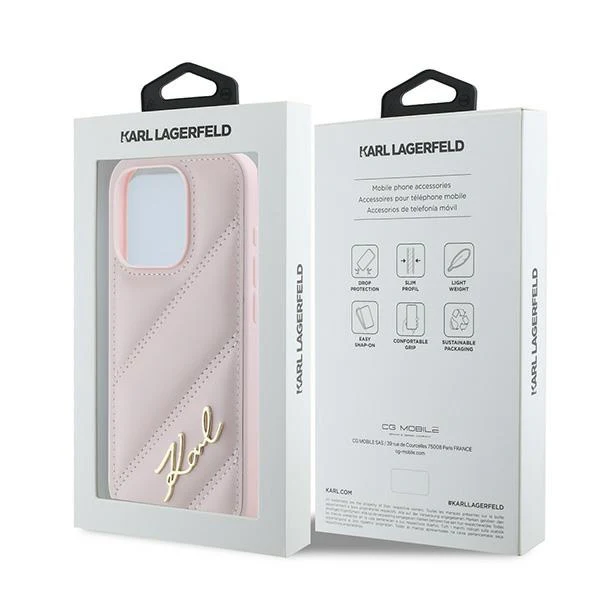 Case for Apple iPhone 15 Pro, Karl Lagerfeld, Diagonal Quilted Script, Pink - Image 8