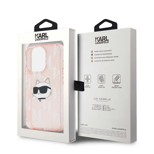 Case for Apple iPhone 15 Pro, Karl Lagerfeld, IML Luxury Monogram Choupette's Head, Pink - Image 8