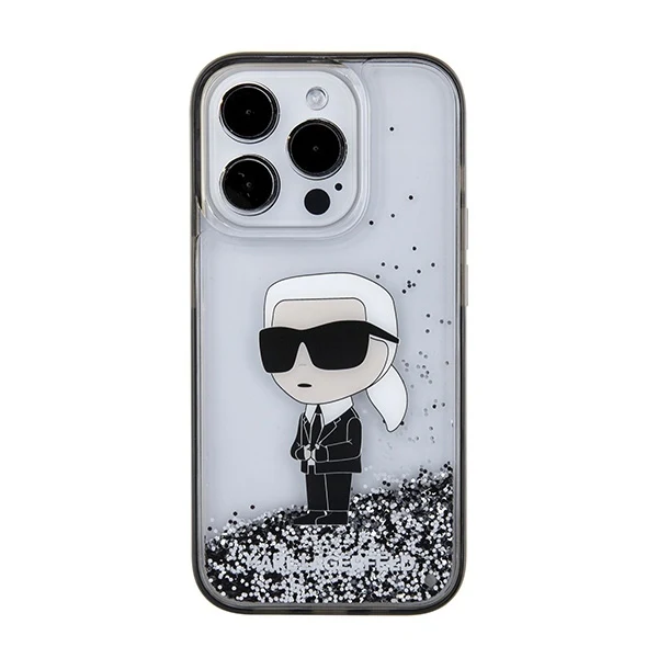 Case for Apple iPhone 15 Pro, Karl Lagerfeld, Liquid Glitter Ikonik Karl, Transparent - Image 3