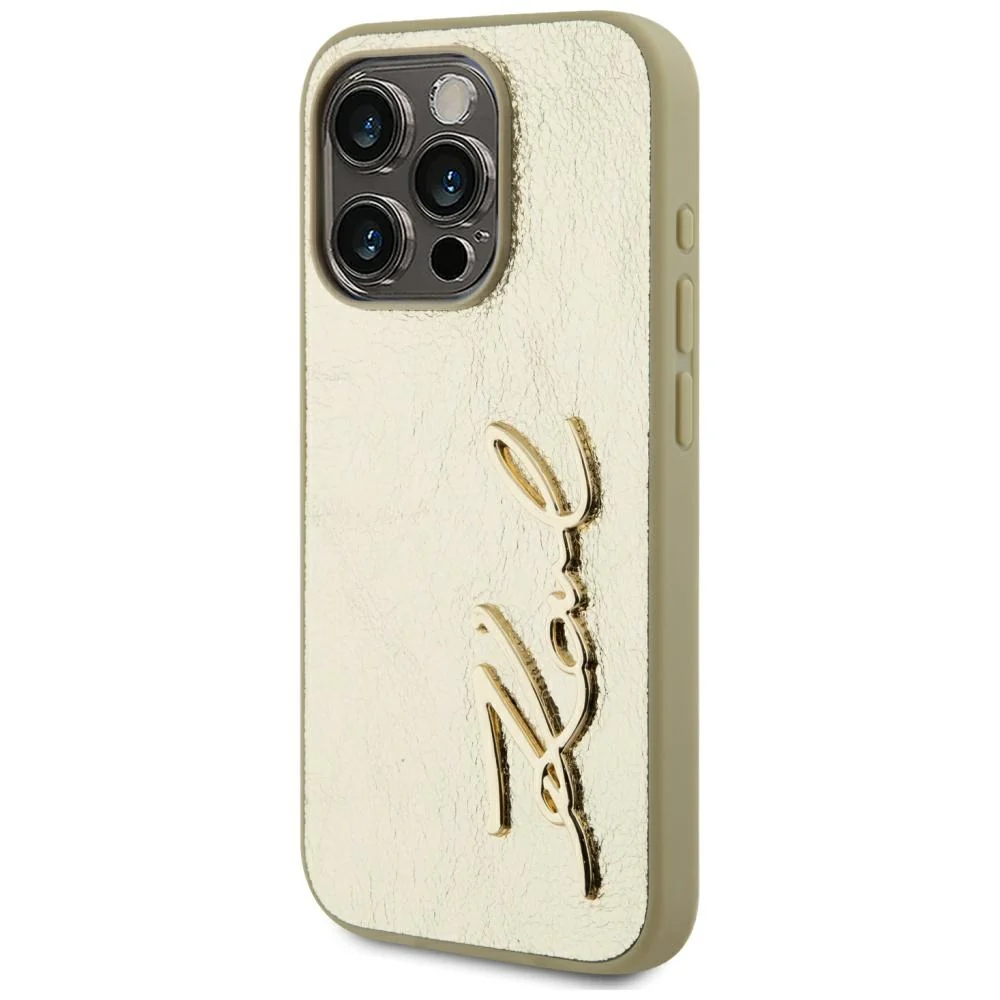 Case for Apple iPhone 15 Pro, Karl Lagerfeld, Metal Signature, Gold - Image 4