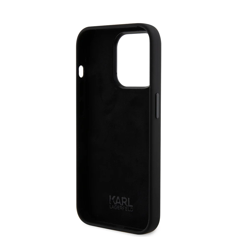 Case for Apple iPhone 15 Pro, Karl Lagerfeld, Silicone Choupette Metal, Black - Image 4