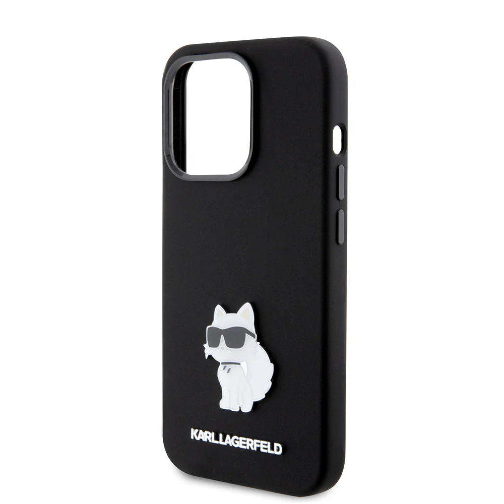 Case for Apple iPhone 15 Pro, Karl Lagerfeld, Silicone Choupette Metal, Black - Image 6
