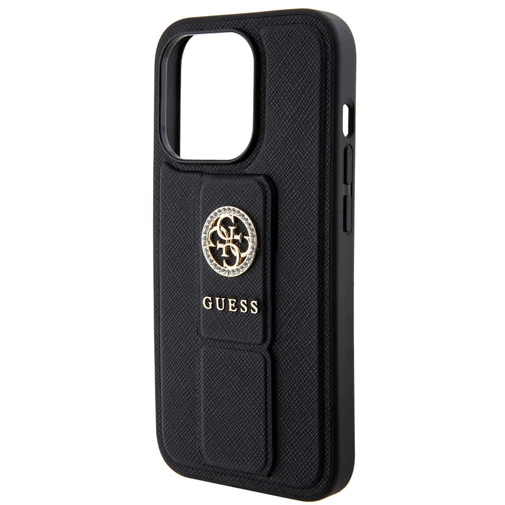 Case for Apple iPhone 15 Pro Max, Guess, Grip Stand 4G Saffiano Strass, Black - Image 5