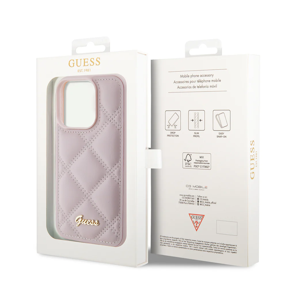 Case for Apple iPhone 15 Pro Max, Guess, Quilted Metal Logo, Pink - Image 6
