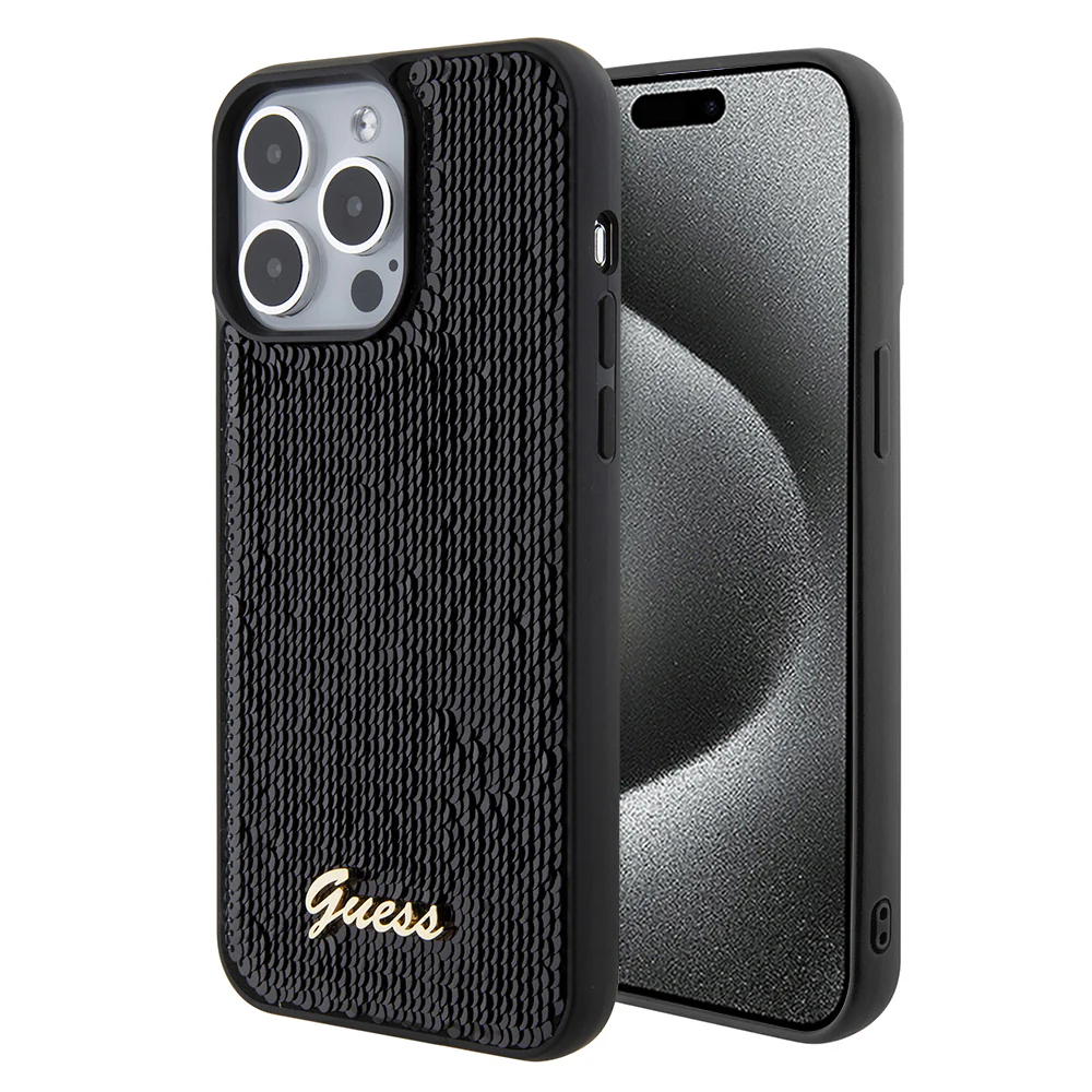 Case for Apple iPhone 15 Pro Max, Guess, Sequin Script Logo, Black