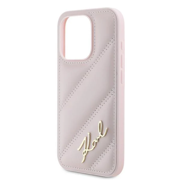 Case for Apple iPhone 15 Pro Max, Karl Lagerfeld, Diagonal Quilted Script, Pink - Image 2