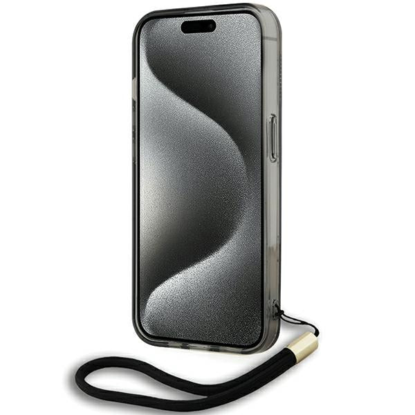 Case for Apple iPhone 15 Pro Max, Karl Lagerfeld, IML Luxury Monogram KL Pattern with Strap, Black - Image 6