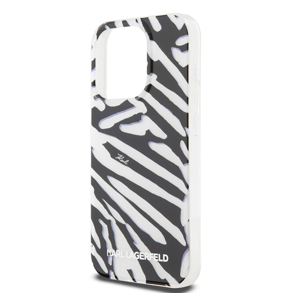 Case for Apple iPhone 15 Pro Max, Karl Lagerfeld, IML Luxury Zebra Pattern with Strap, Black - Image 3