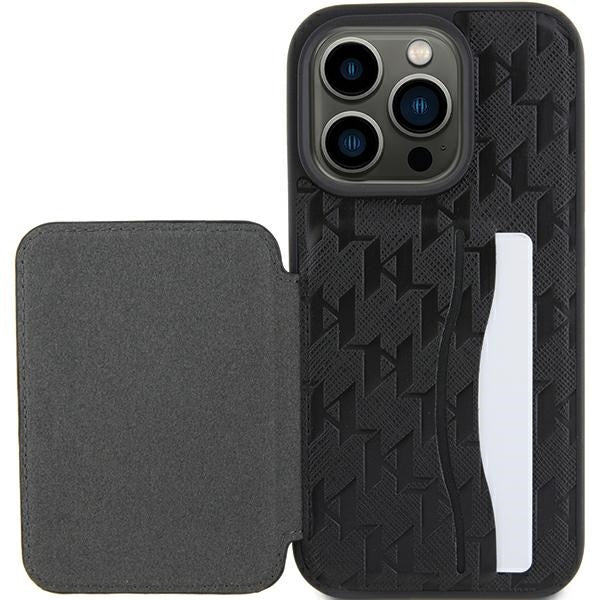 Case for Apple iPhone 15 Pro Max, Karl Lagerfeld, Saffiano Cardslots and Stand Monogram Ikonik Karl, Black - Image 5