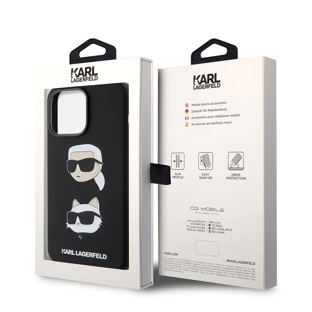 Case for Apple iPhone 15 Pro Max, Karl Lagerfeld, Silicone Karl & Choupette Heads, Black - Image 7
