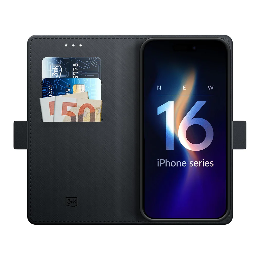 Case for Apple iPhone 16, 3MK, Wallet, Black - Image 2