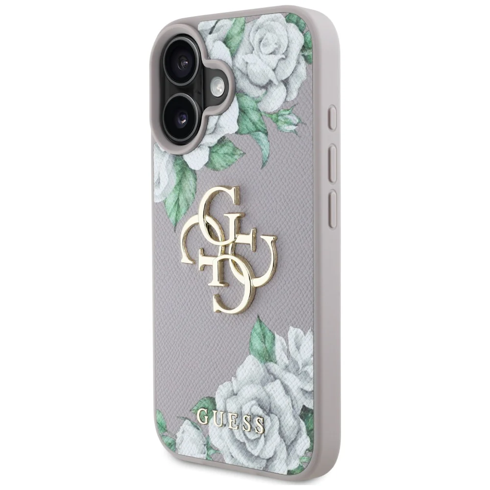 Case for Apple iPhone 16, Guess, 4G Grained Roses Big Logo, Purple - Image 4