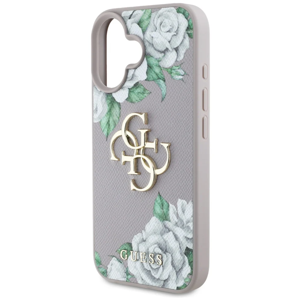 Case for Apple iPhone 16, Guess, 4G Grained Roses Big Logo, Purple - Image 5